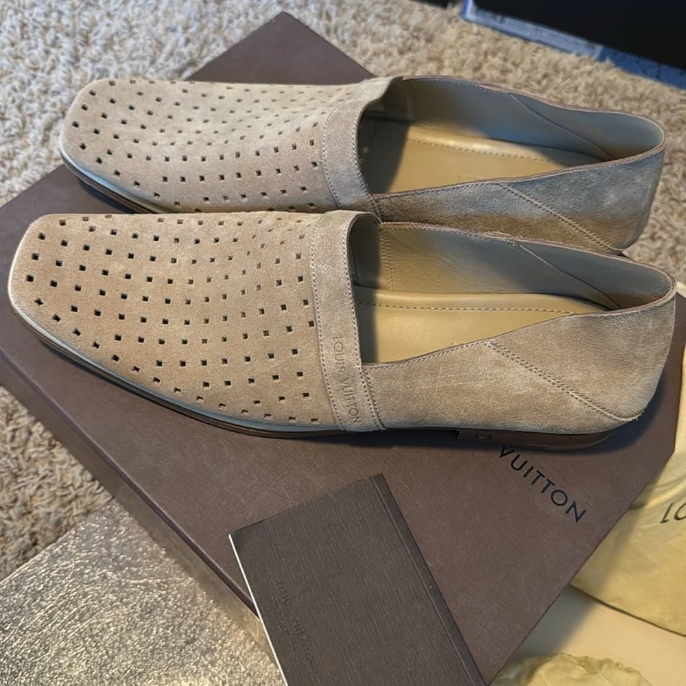 Louis Vuitton Suede Perforated Loafers in Beige